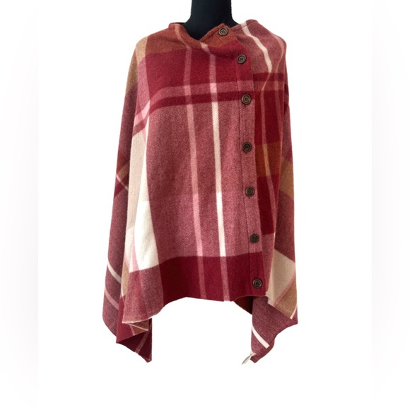 SIMPLY NOELLE ~ Women’s Red/White/Pink plaid button up cape scarf OS - Picture 9 of 10